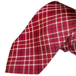 Brooks Brothers Crimson Red Silk Plaid Tie with Navy Blue & Cream accents